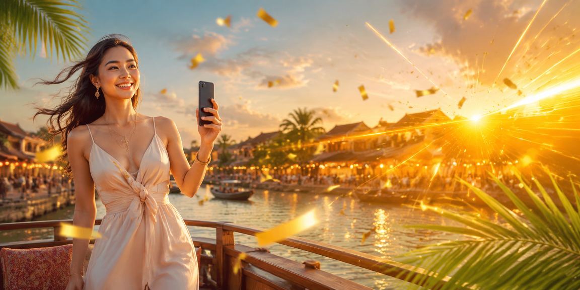 Người dùng tải ứng dụng a19 trên điện thoại tại Hội An